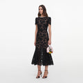 Black Sequin Lace Midi Dress