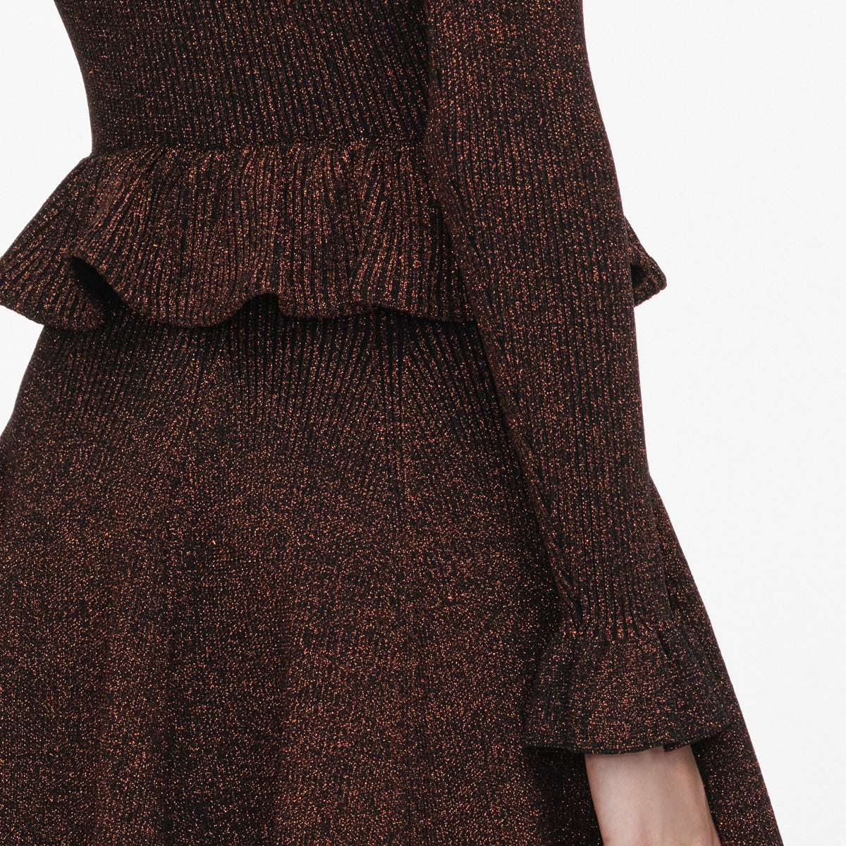 Brown Lurex Peplum Knit Mini Dress