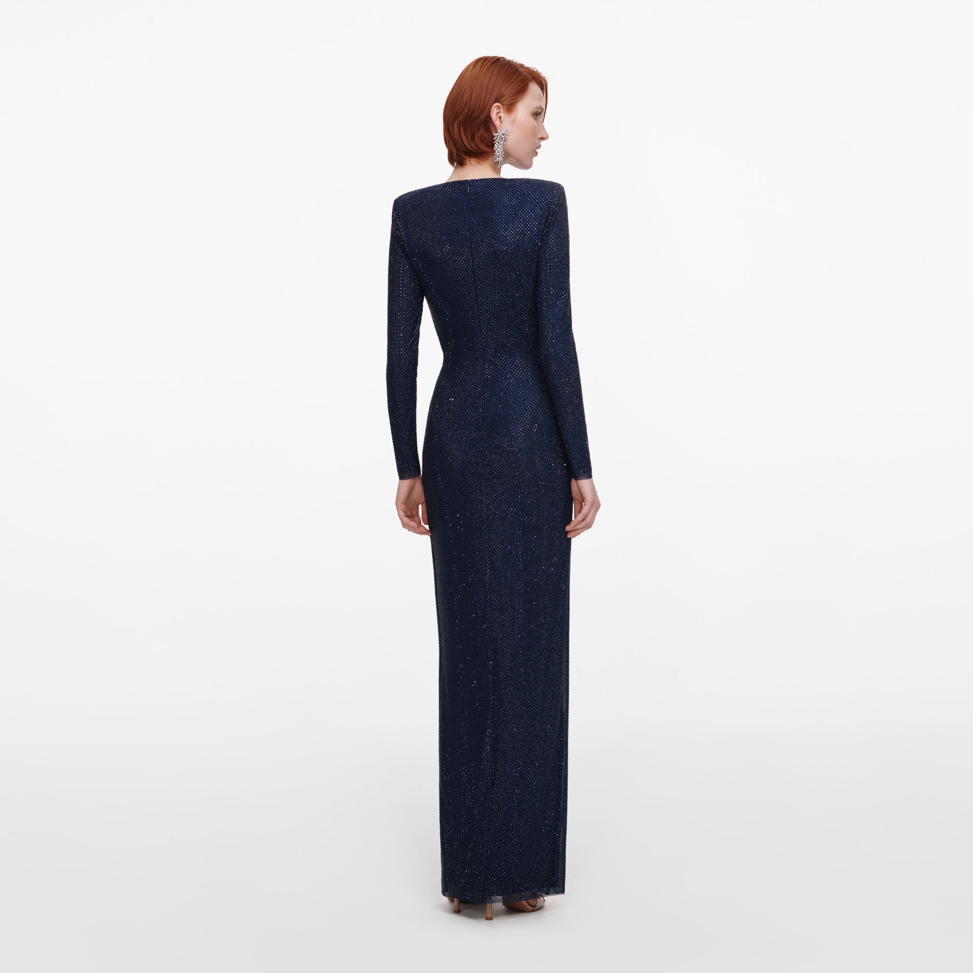 Navy Rhinestone Embellished Maxi Dress