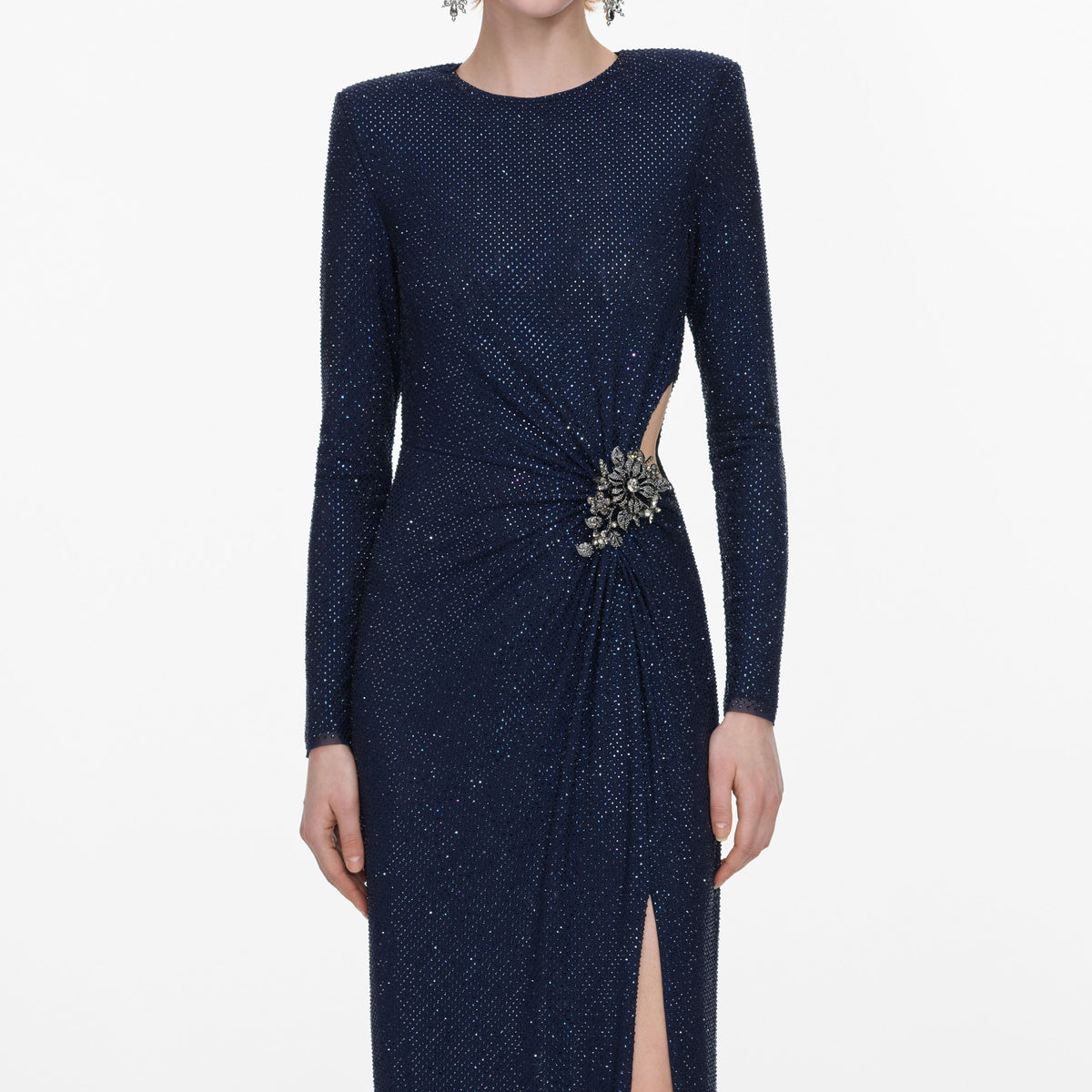 Navy Rhinestone Embellished Maxi Dress