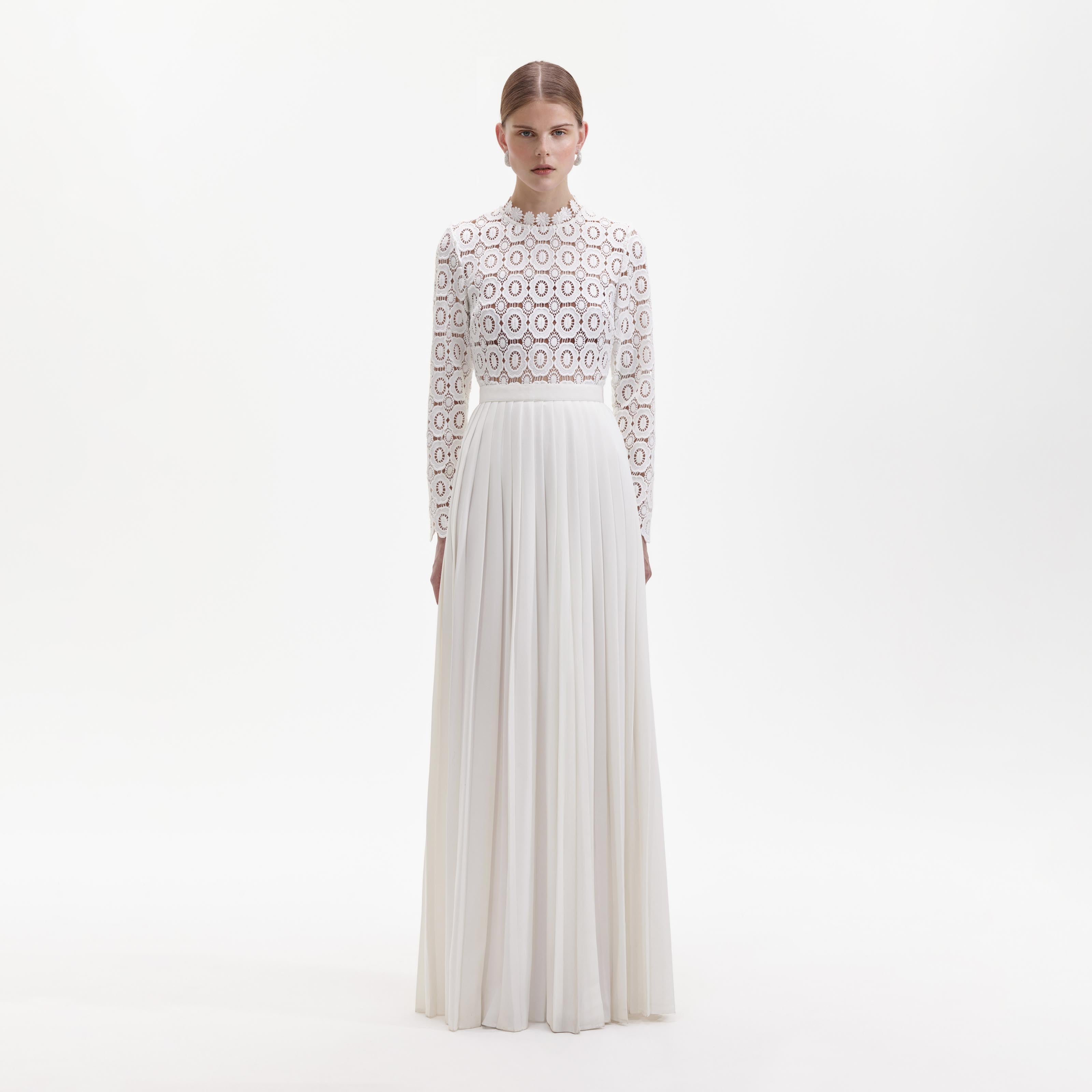 Pleated Crochet Floral Maxi Dress