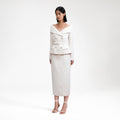 Cream Off Shoulder Boucle Midi Dress