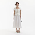 Cream Boucle Chiffon Midi Dress