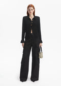 Black Sequin Pointelle Knit Top