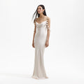 Champagne Satin Flower Maxi Dress
