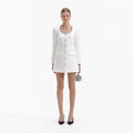 White Crepe Diamante Trim Mini Dress