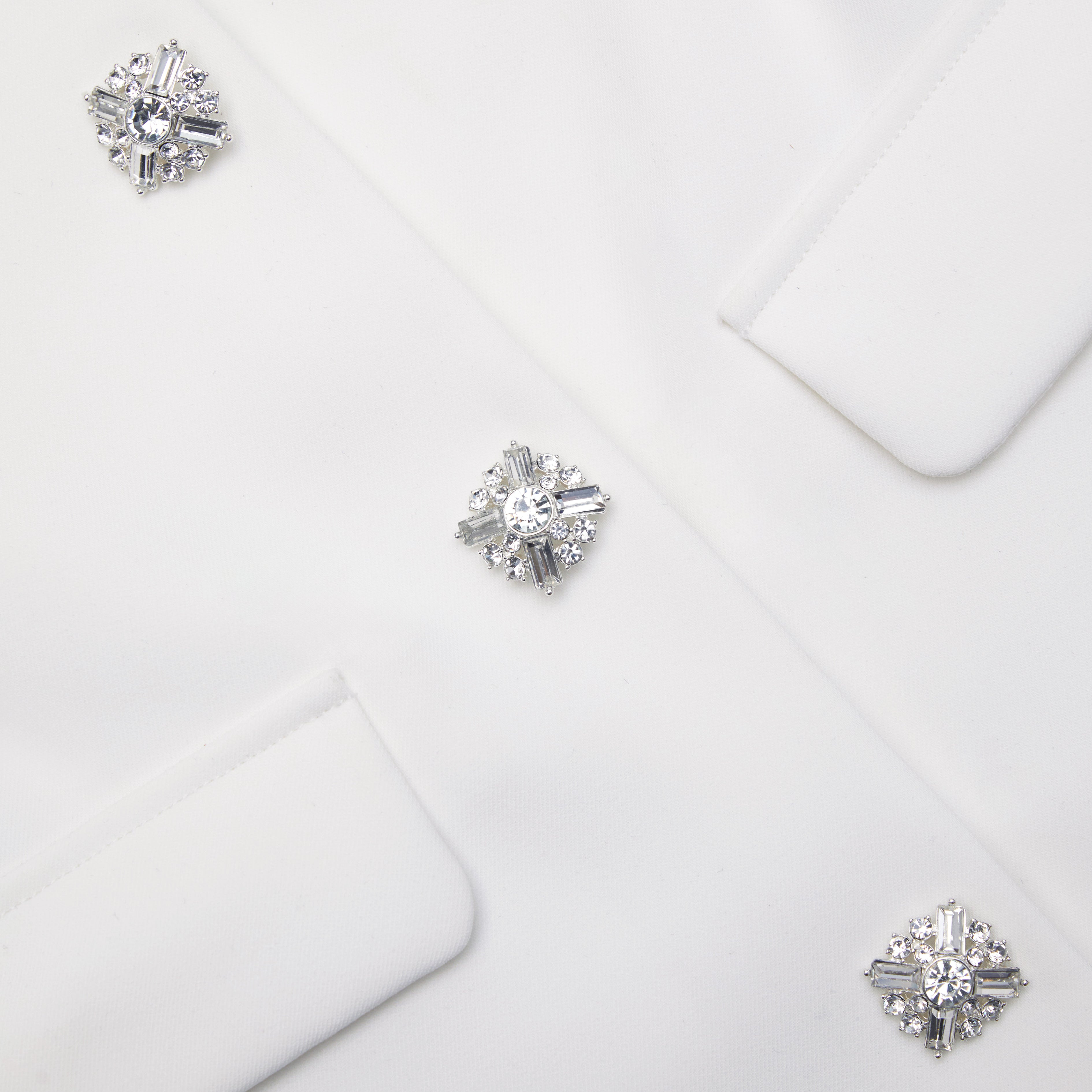 White Crepe Diamante Trim Mini Dress