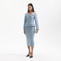 Blue Sequin Boucle Midi Dress