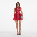 Red Fine Lace Flared Mini Dress