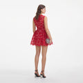 Red Fine Lace Flared Mini Dress