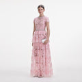 Pink Embellished Tulle Maxi Dress