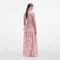 Pink Embellished Tulle Maxi Dress