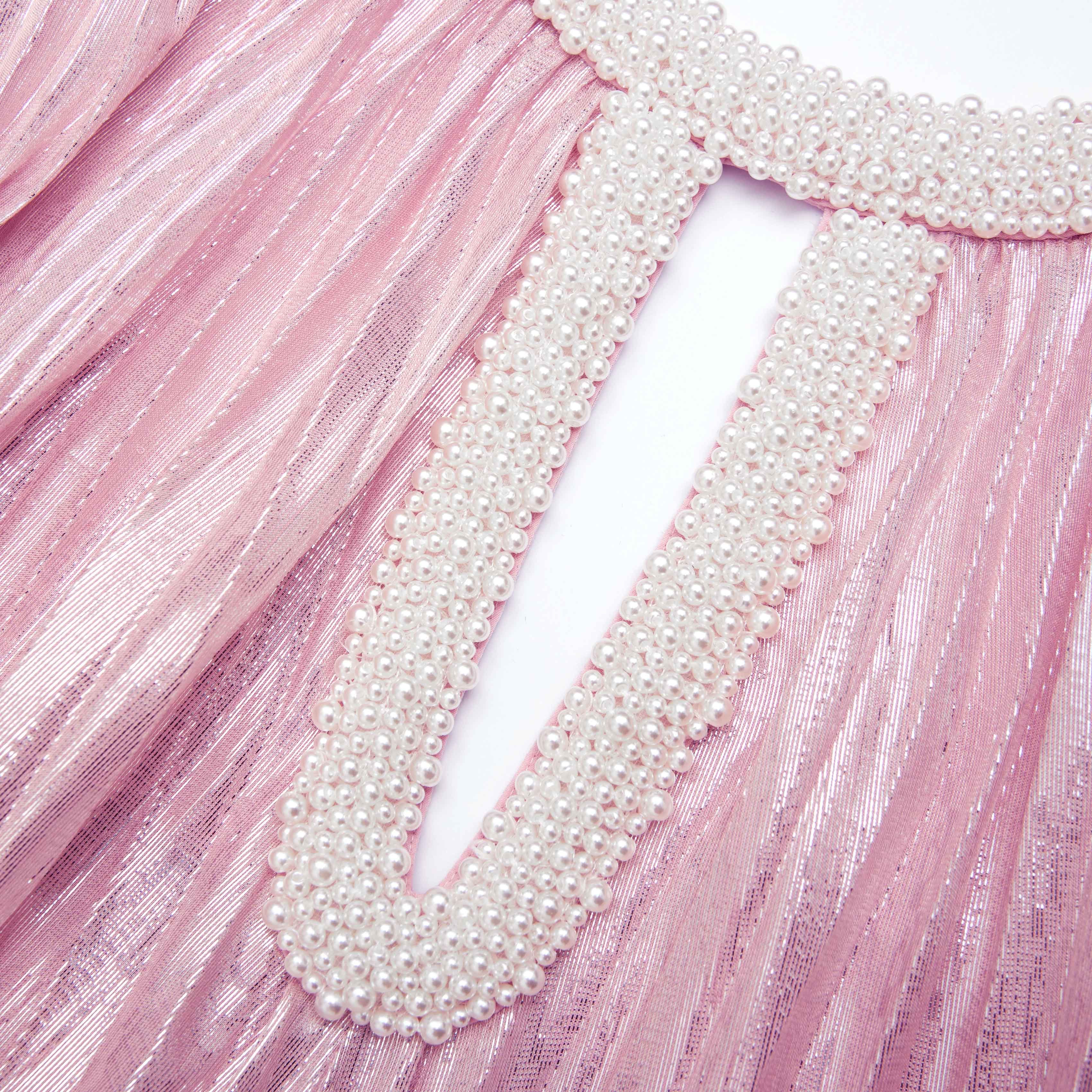 Pink Metallic Pearl Maxi Dress