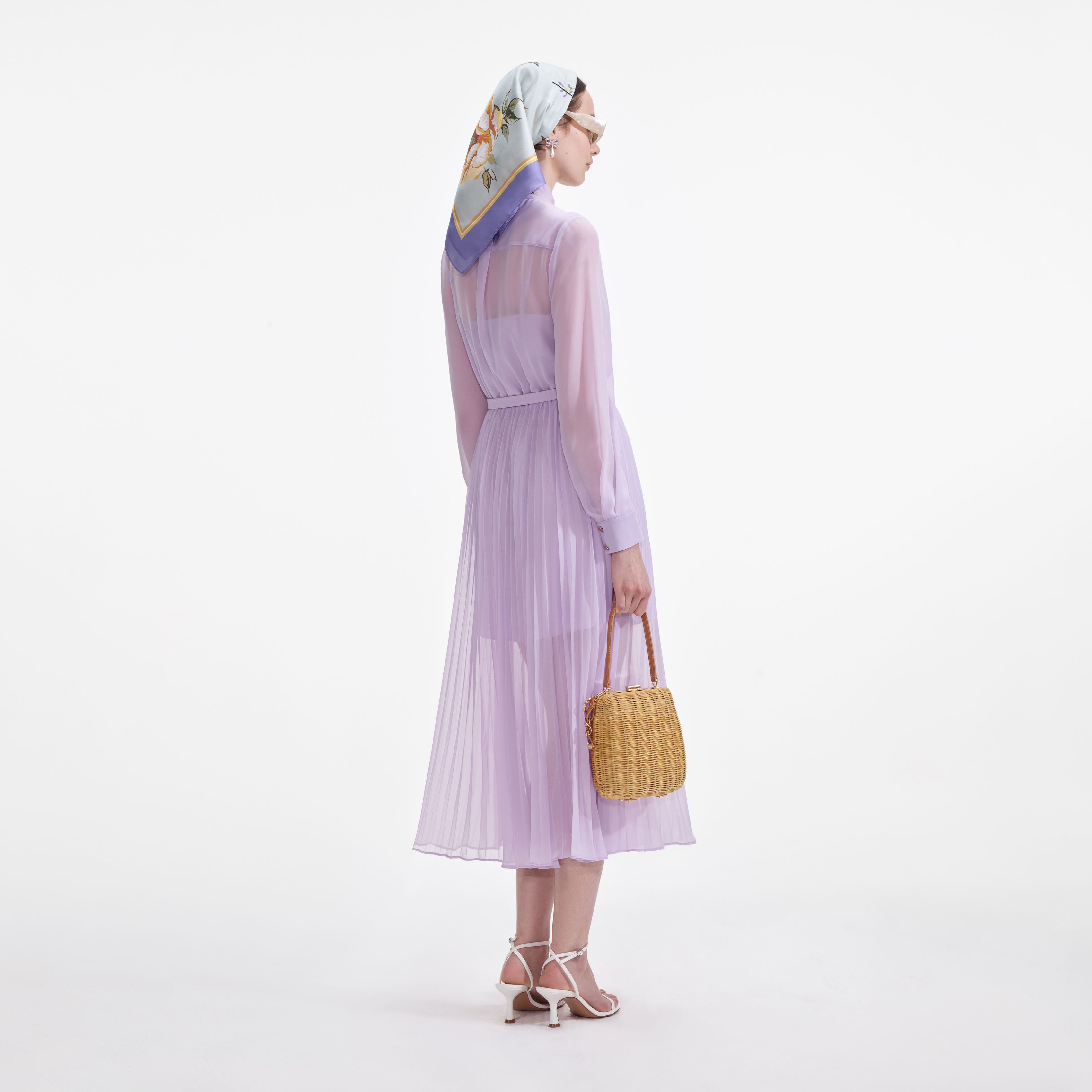 Lilac Chiffon Tie Neck Midi Dress