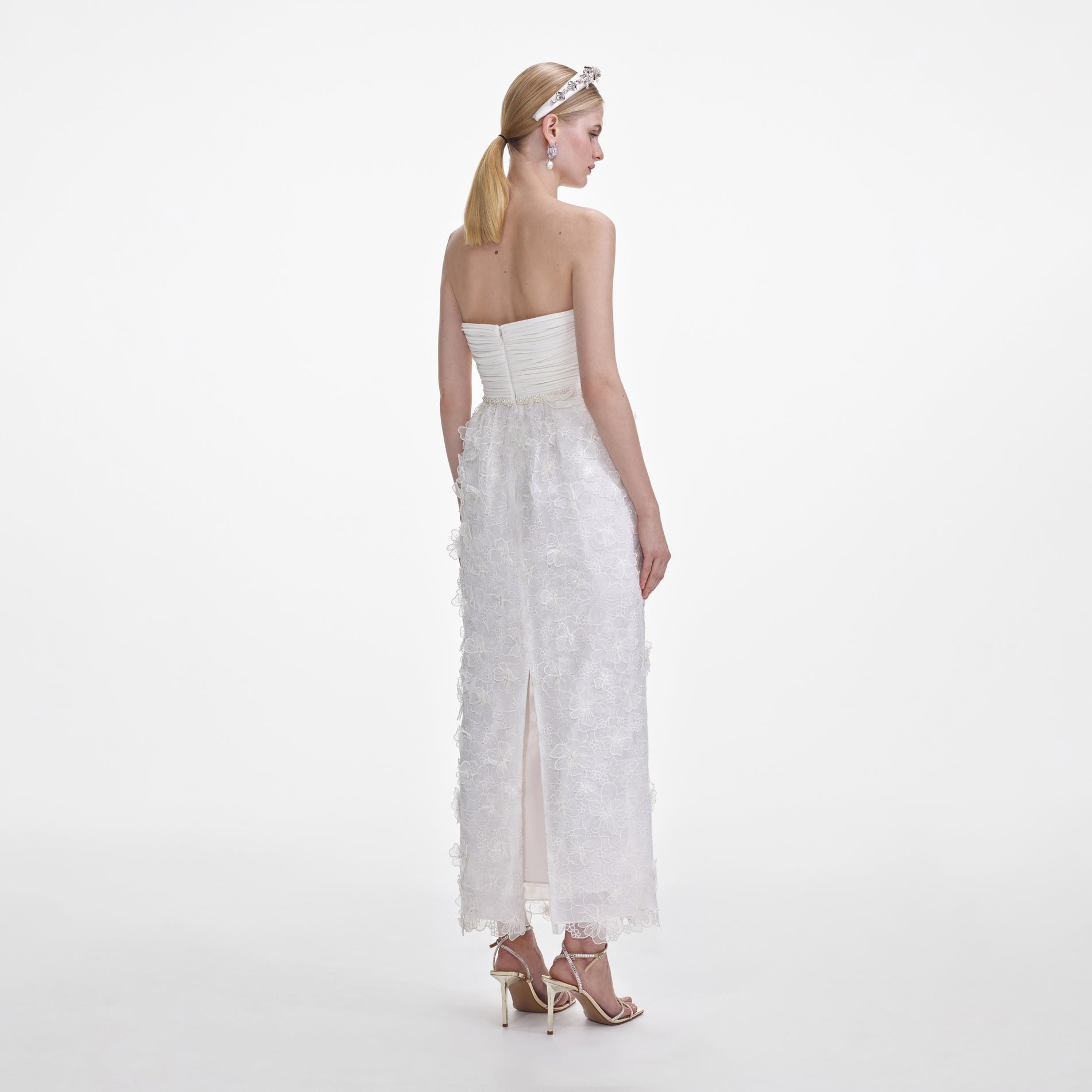 A photo of the White Organza Bandeau Midi Dress