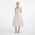 Cream Satin Flower Midi Dress