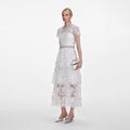 White Embellished Tulle Tiered Midi Dress