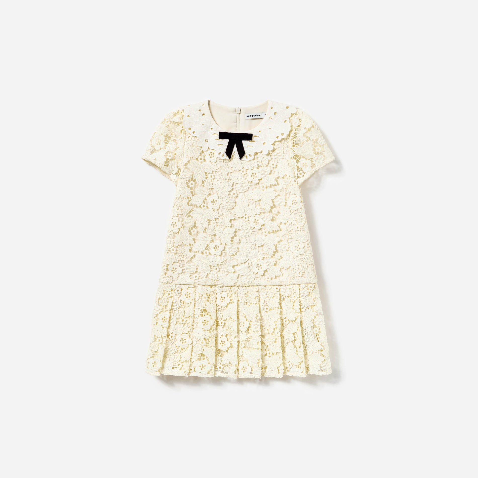 Front view of a woman wearing the Cream Butterfly Lace Dress