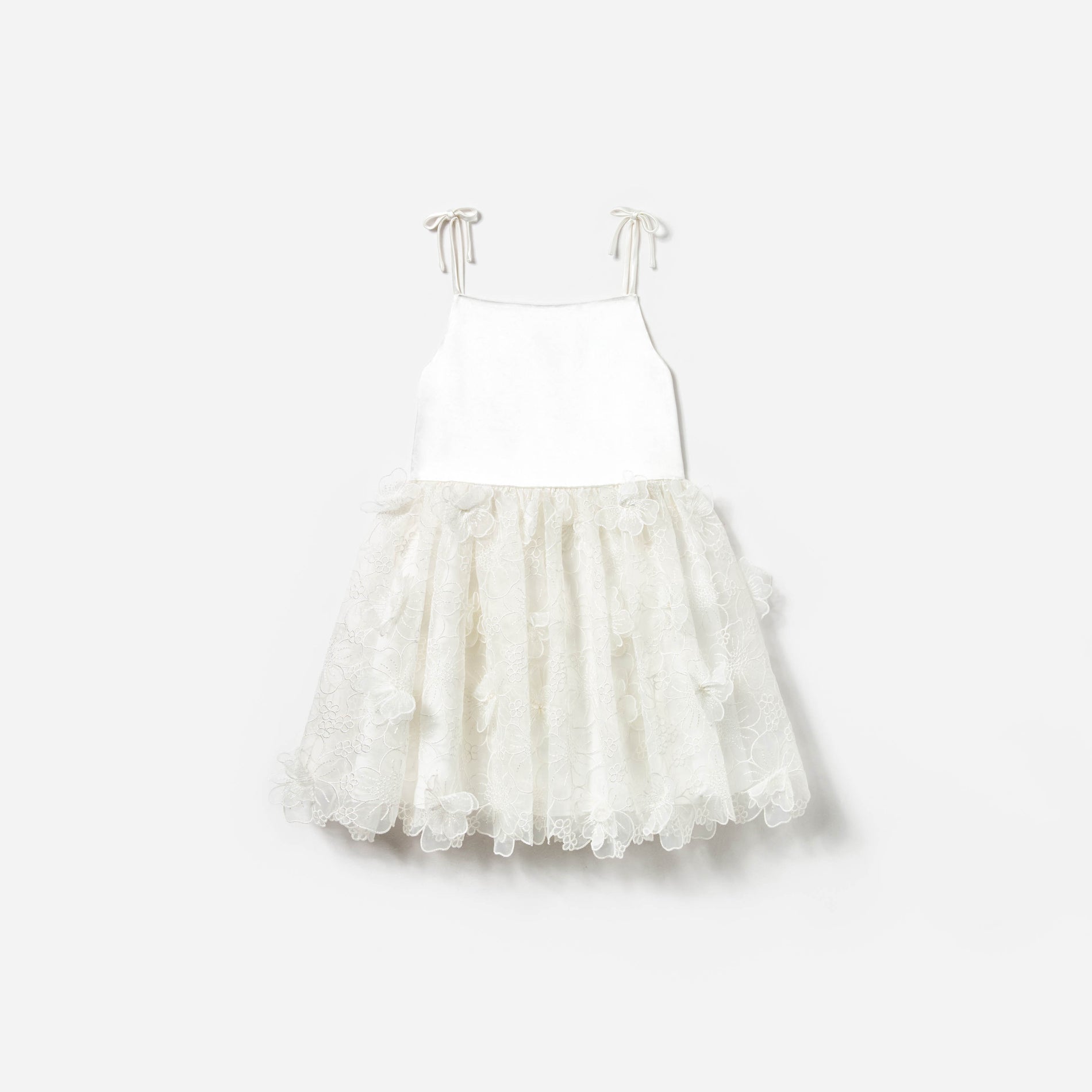 Front view of a woman wearing the White Embellished Tulle Dress
