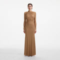 Brown Rhinestone Gathered Maxi Dress