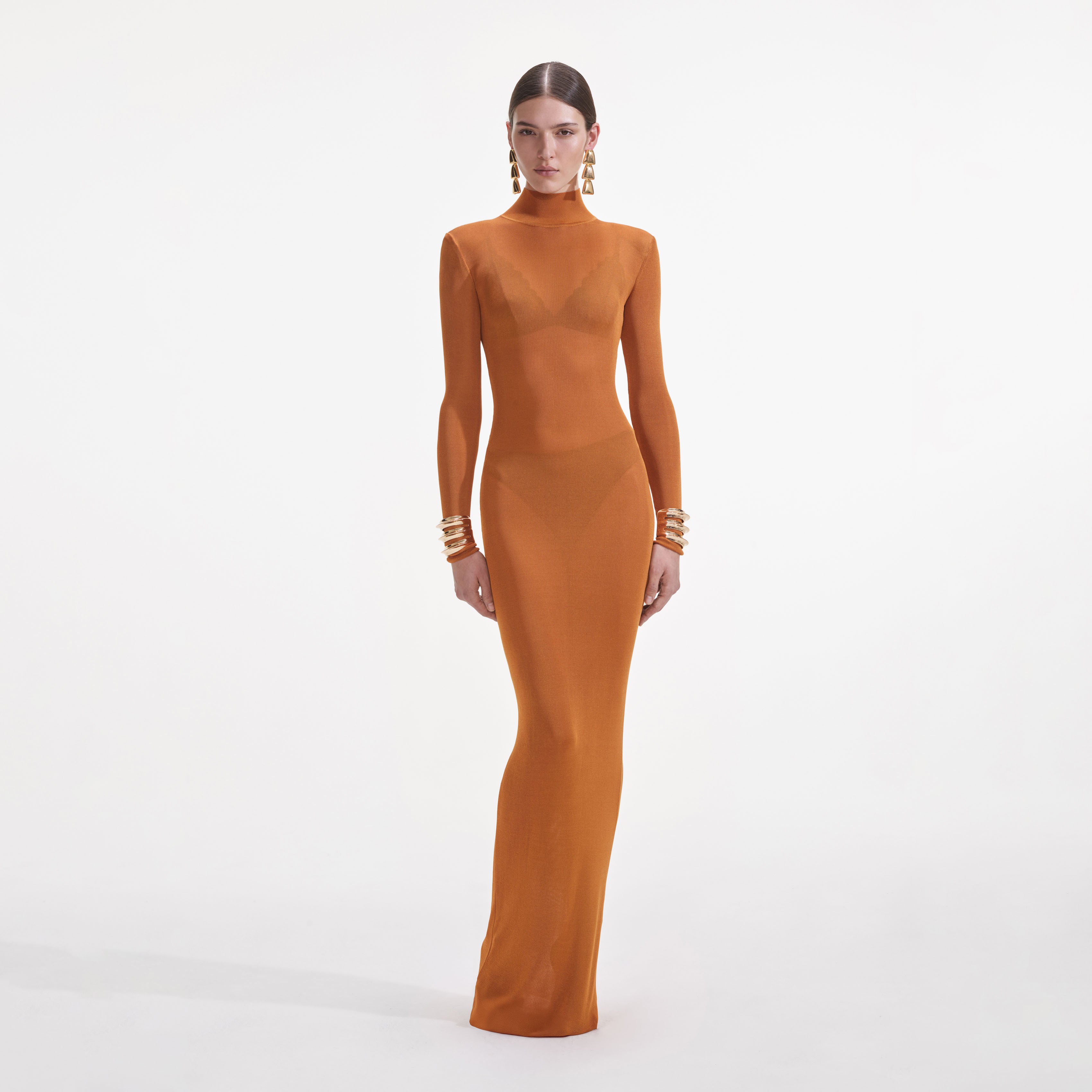Burnt Orange Viscose Knit Maxi Dress