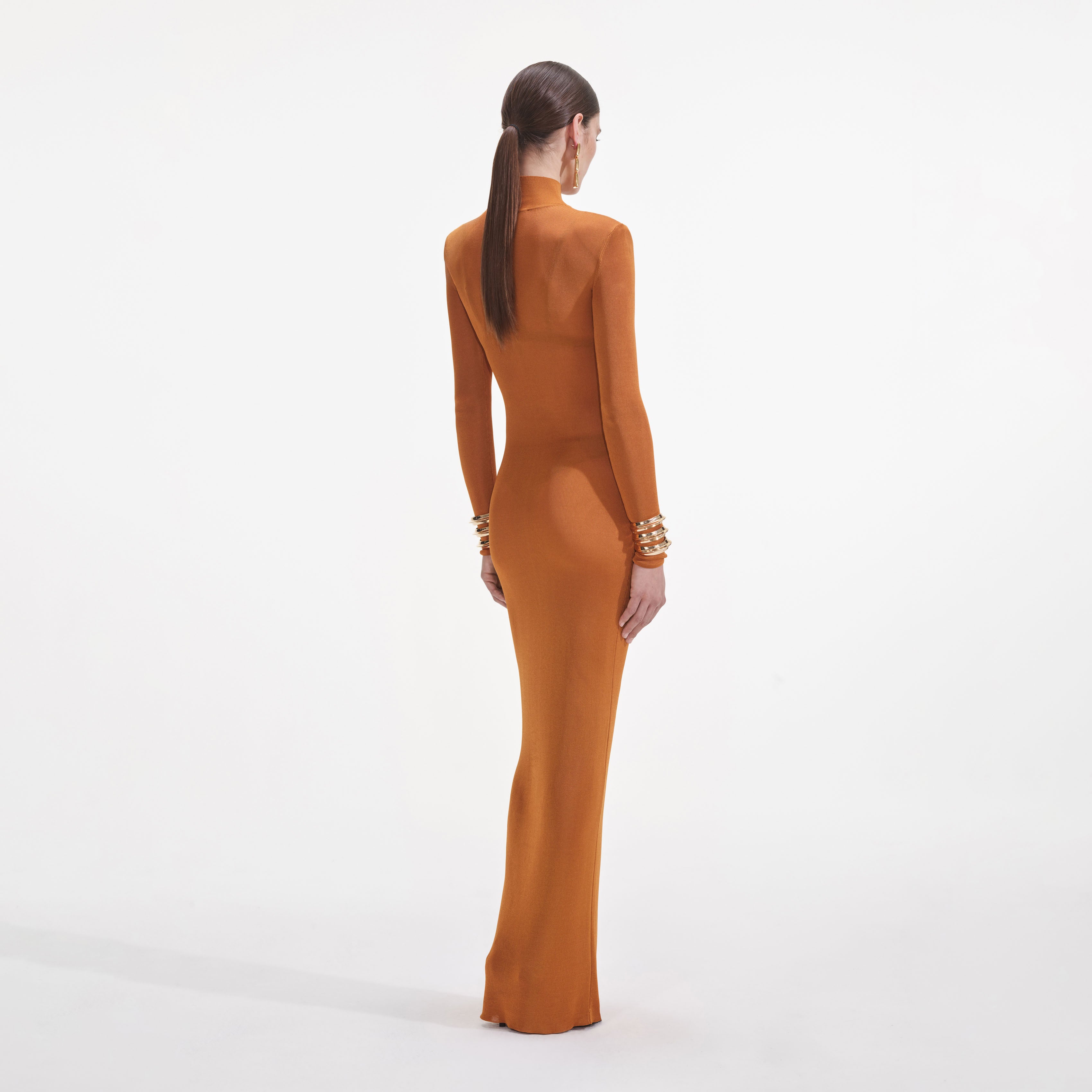 Burnt Orange Viscose Knit Maxi Dress