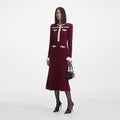 Burgundy Pearl Trim Knit Midi Dress