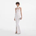 White Knit Zip Ruffle Maxi Dress
