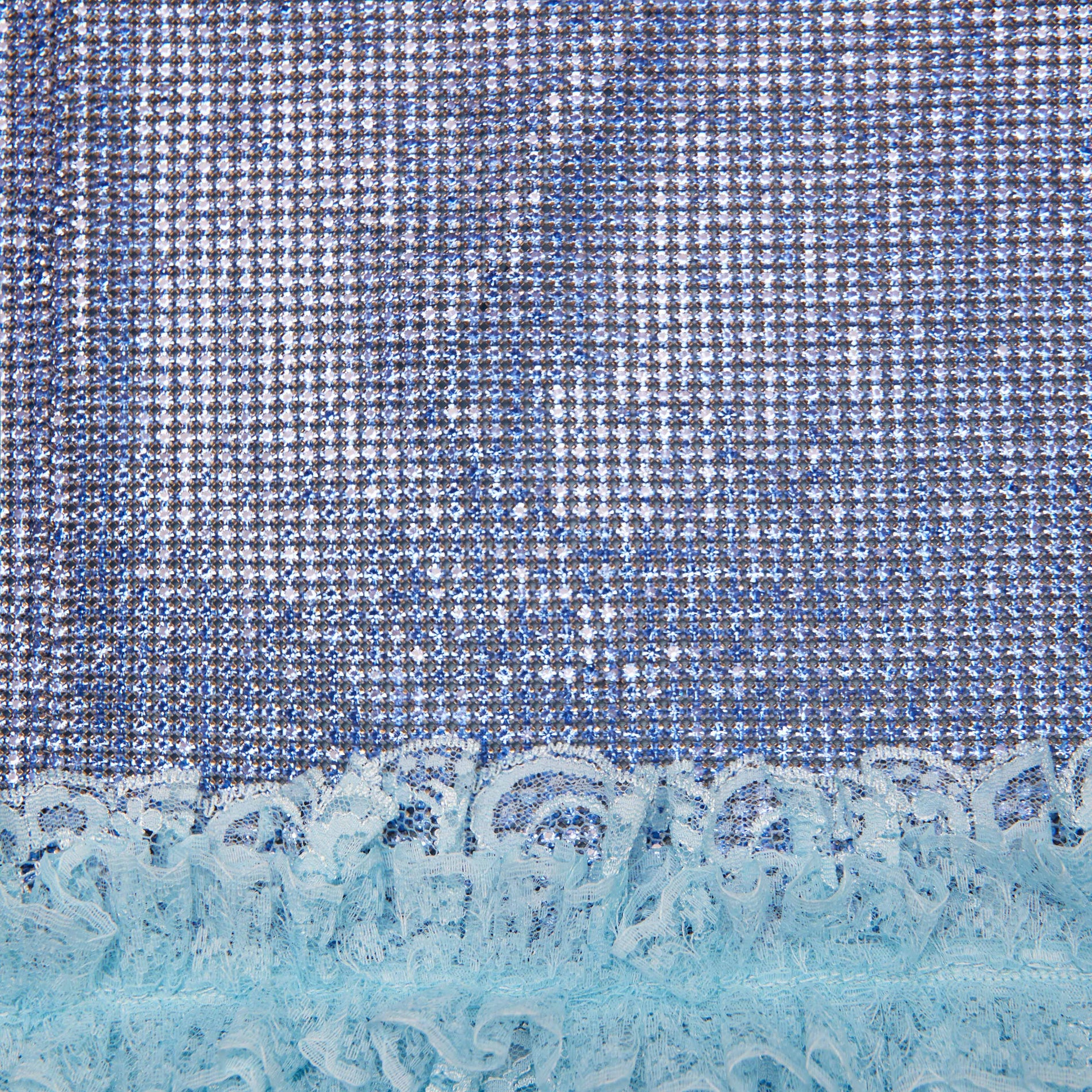 A close up of the fabric for the Blue Crystal Chainmail Mini Skirt