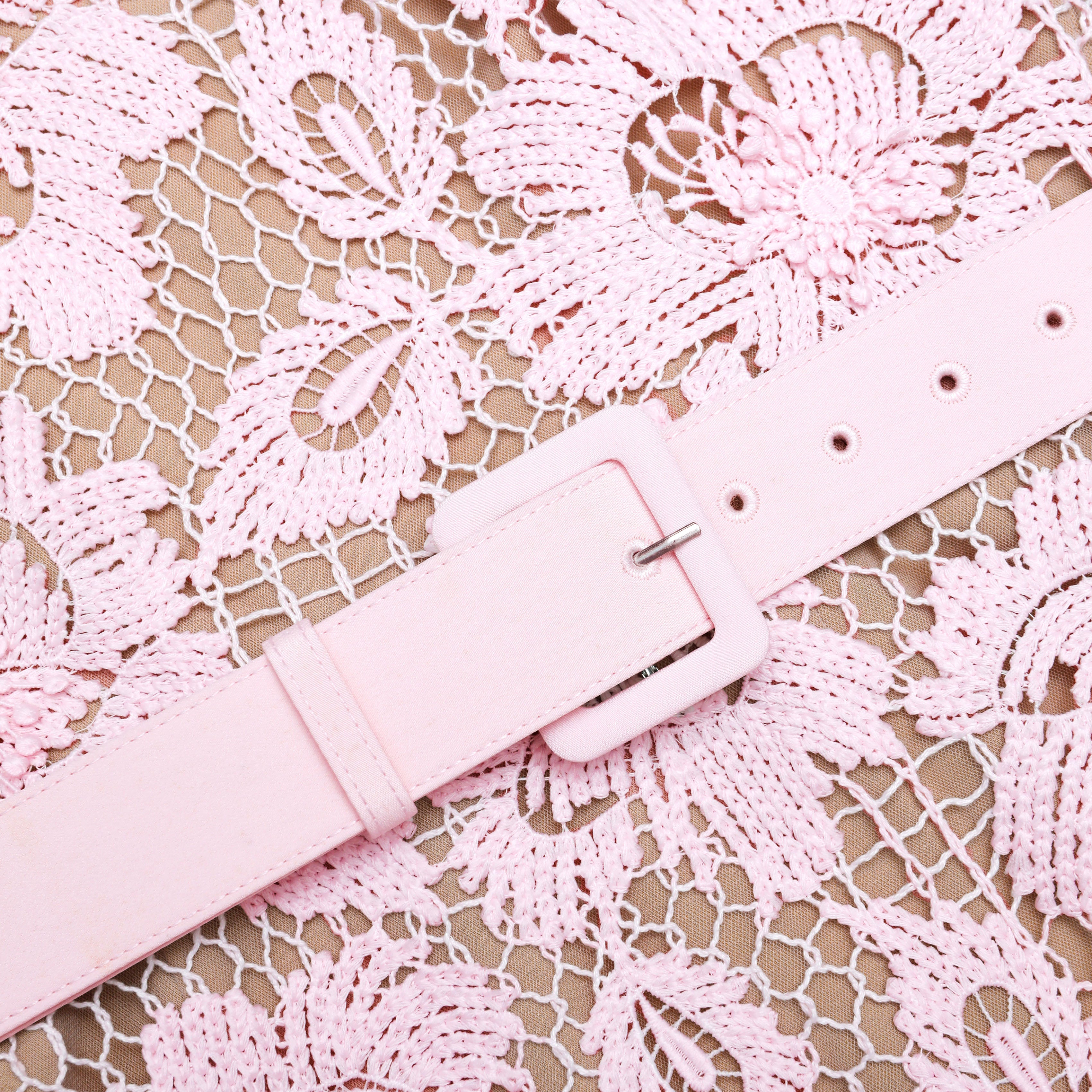 Pink Crochet Lace Midi Dress