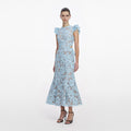Blue Crochet Lace Midi Dress