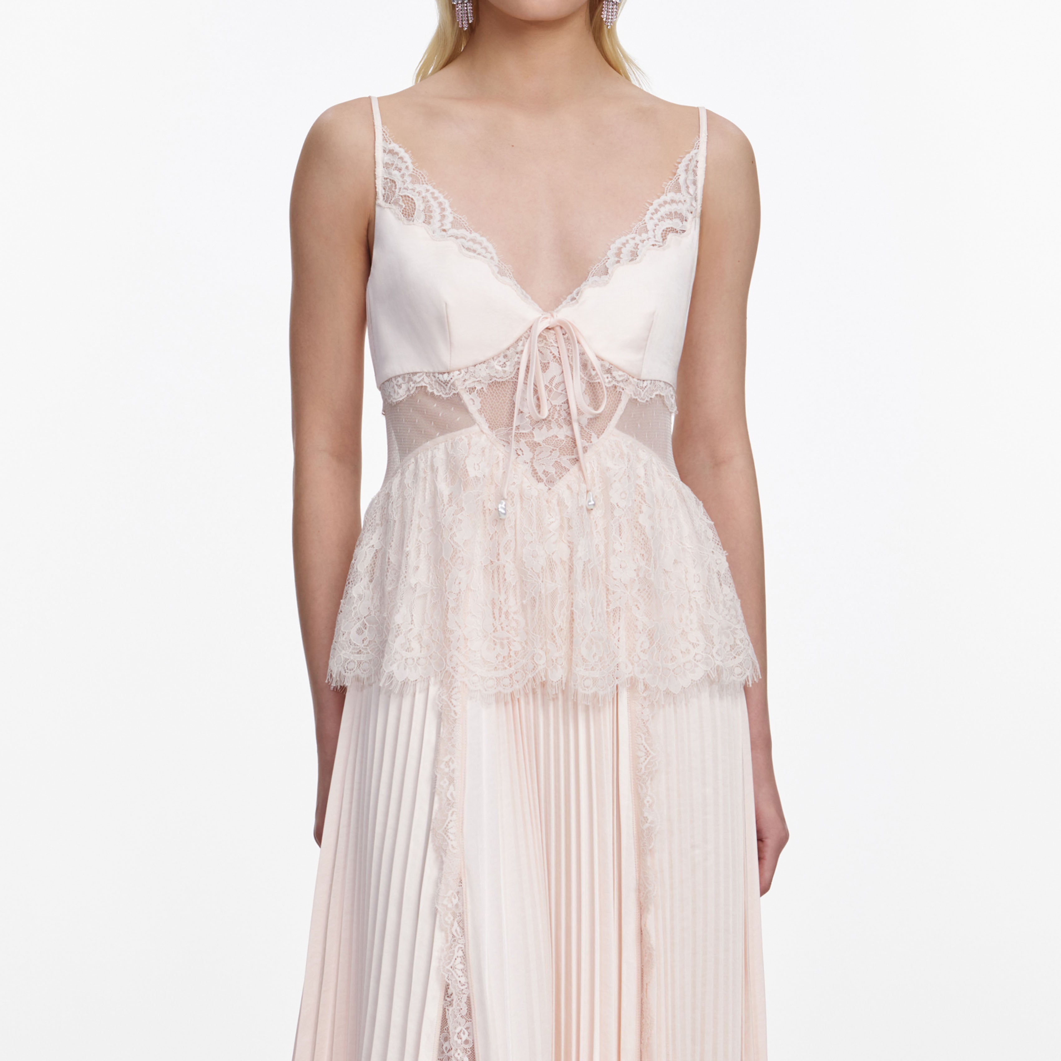 Blush Satin Lace Midi Dress