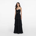 Black Polka Dot Tiered Maxi Dress