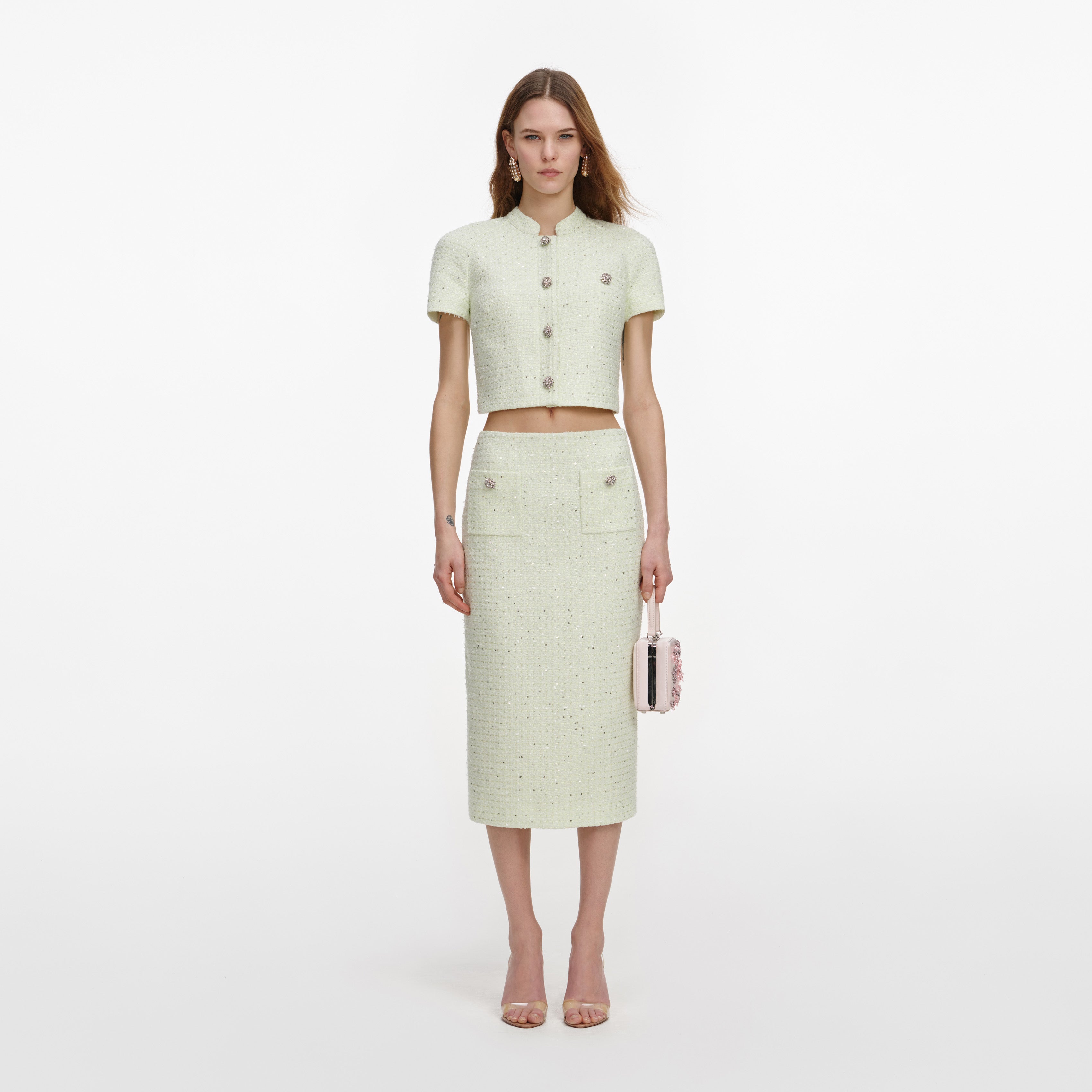 Lime Boucle Midi Skirt