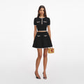Black Pointelle Knit Mini Skirt