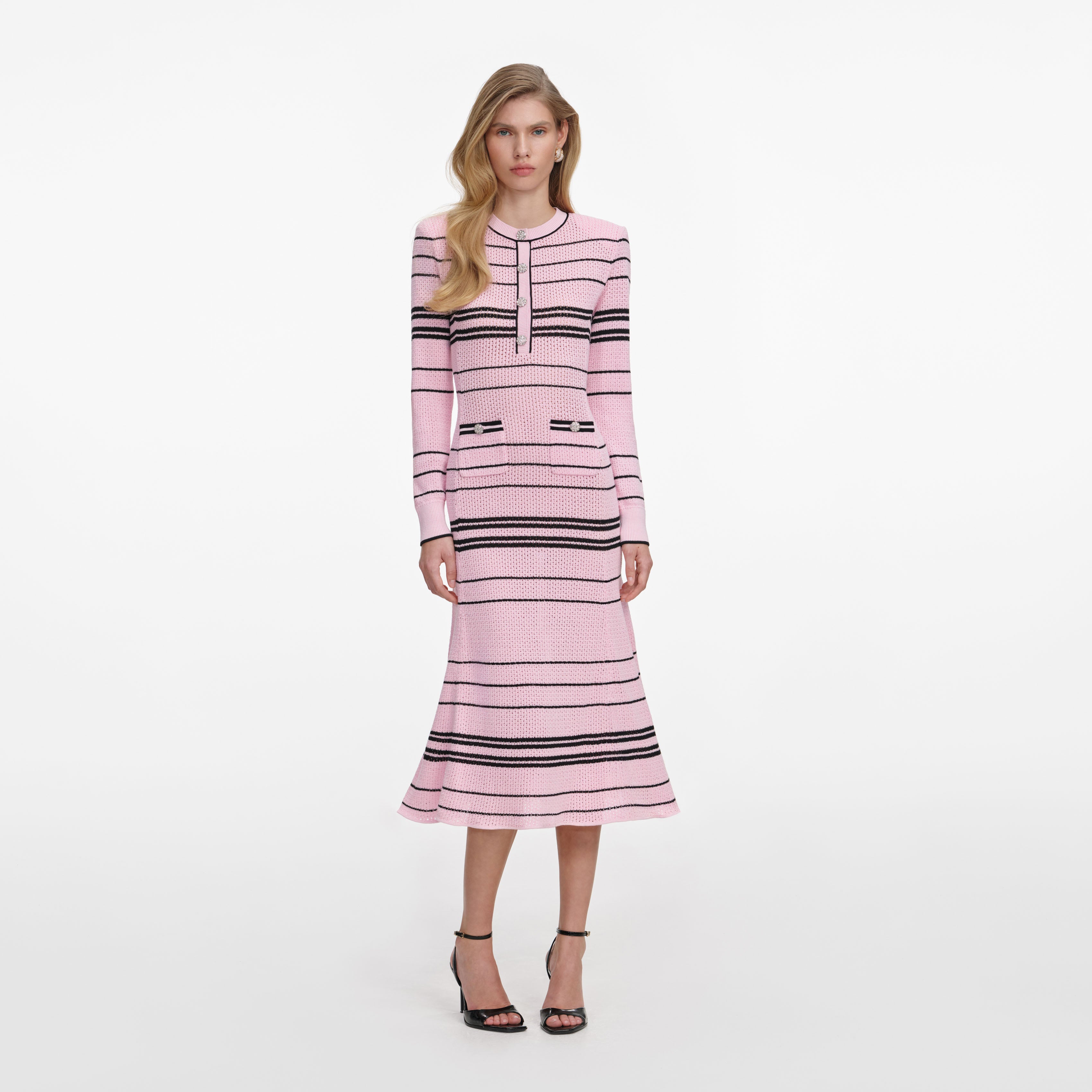 Pink Stripe Knit Midi Dress