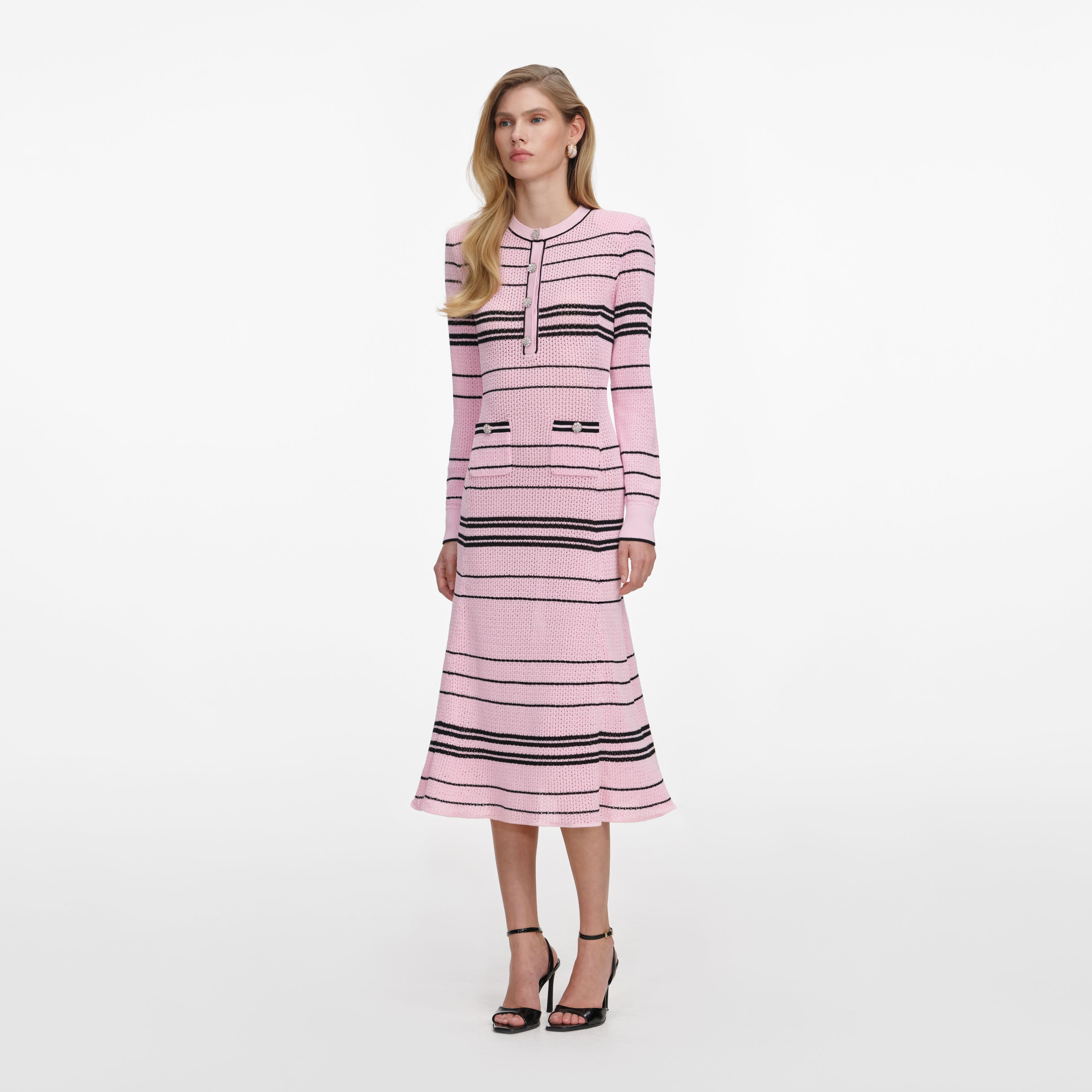 Pink Stripe Knit Midi Dress