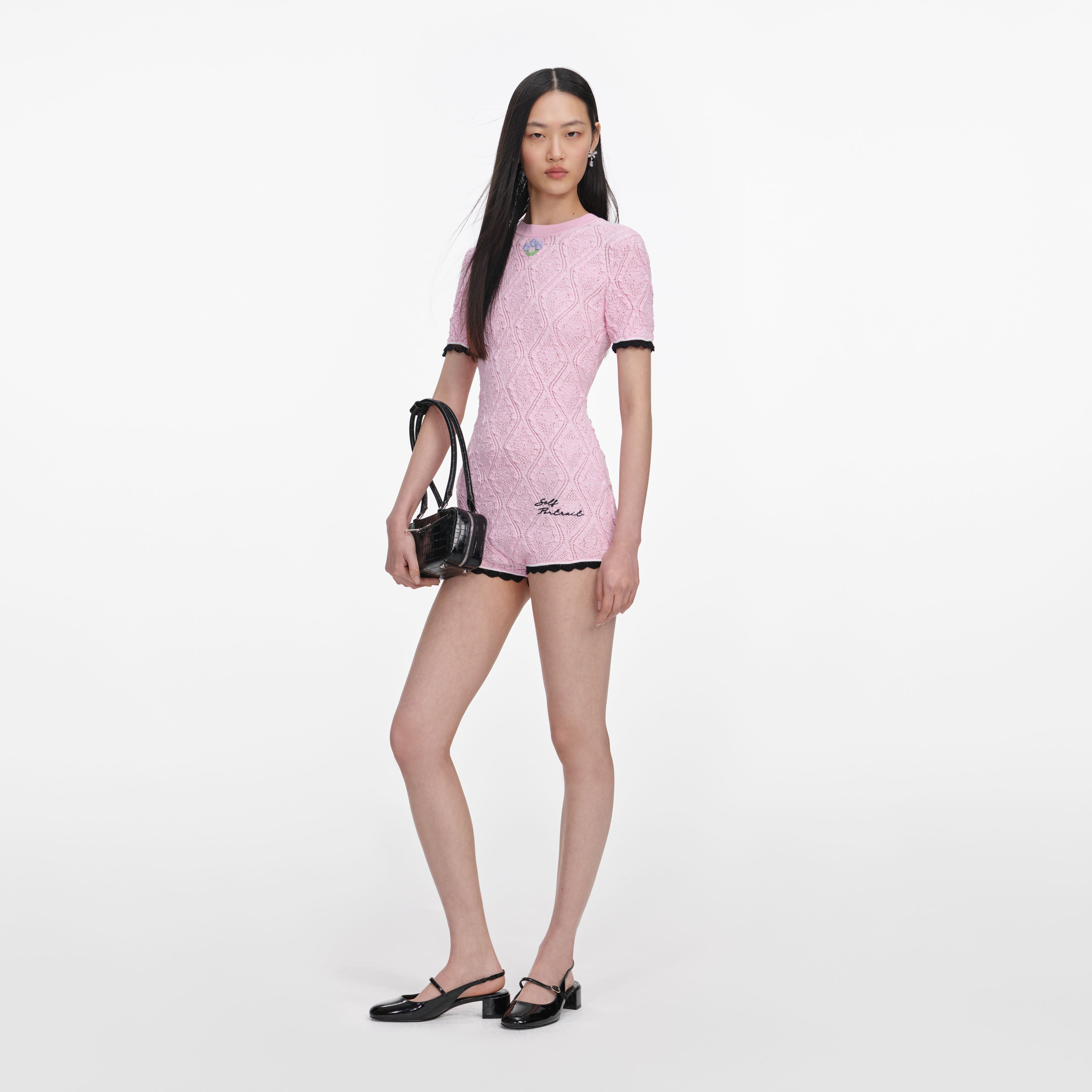 Pink Pointelle Knit Playsuit