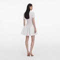 White Pointelle Knit Flared Mini Dress