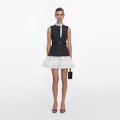 Grey Tailored Cotton Frill Mini Dress