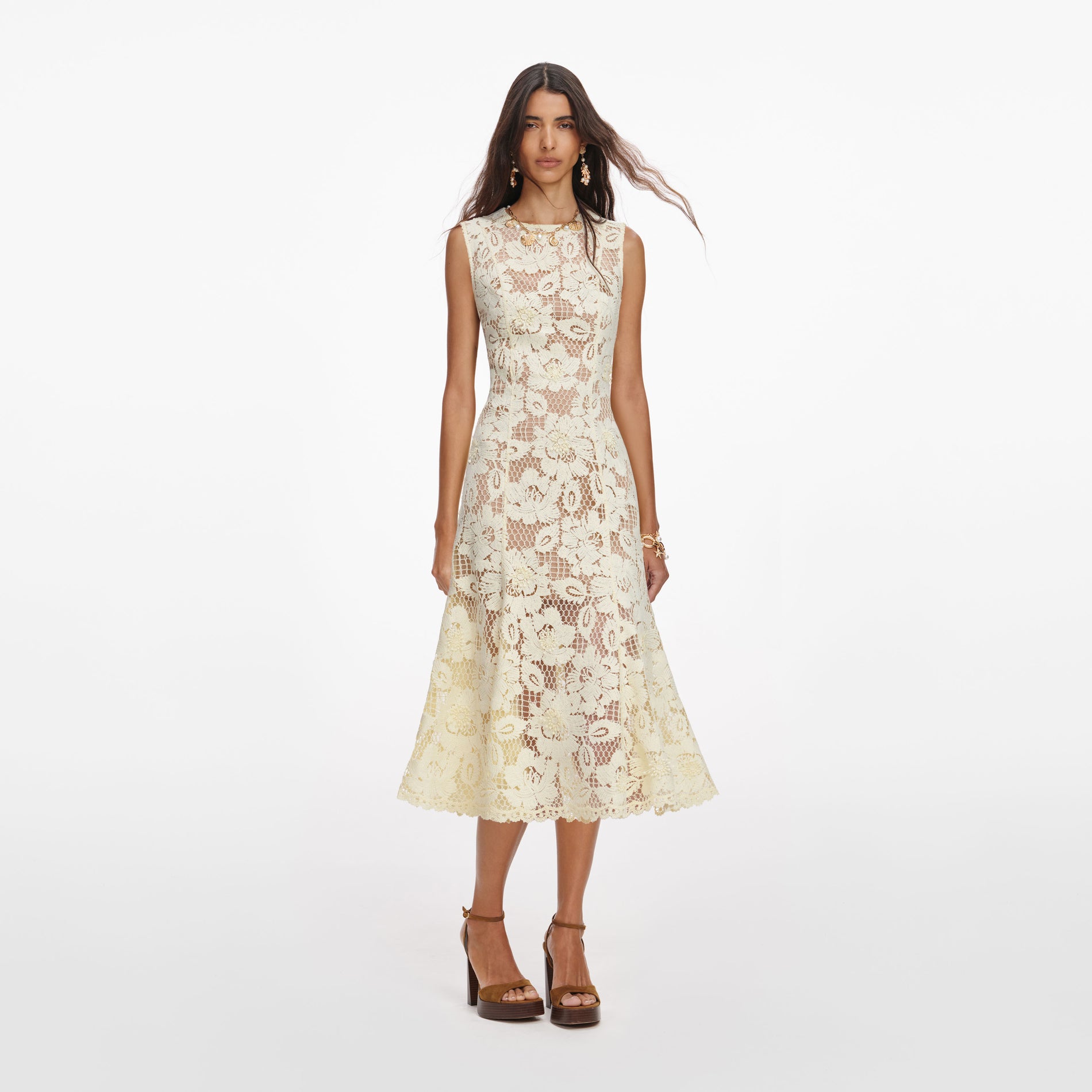 Yellow Crochet Lace Midi Dress