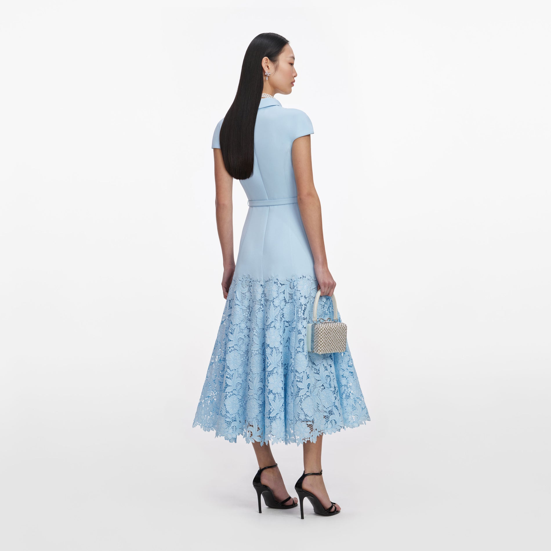 Blue Crepe Lace Midi Dress