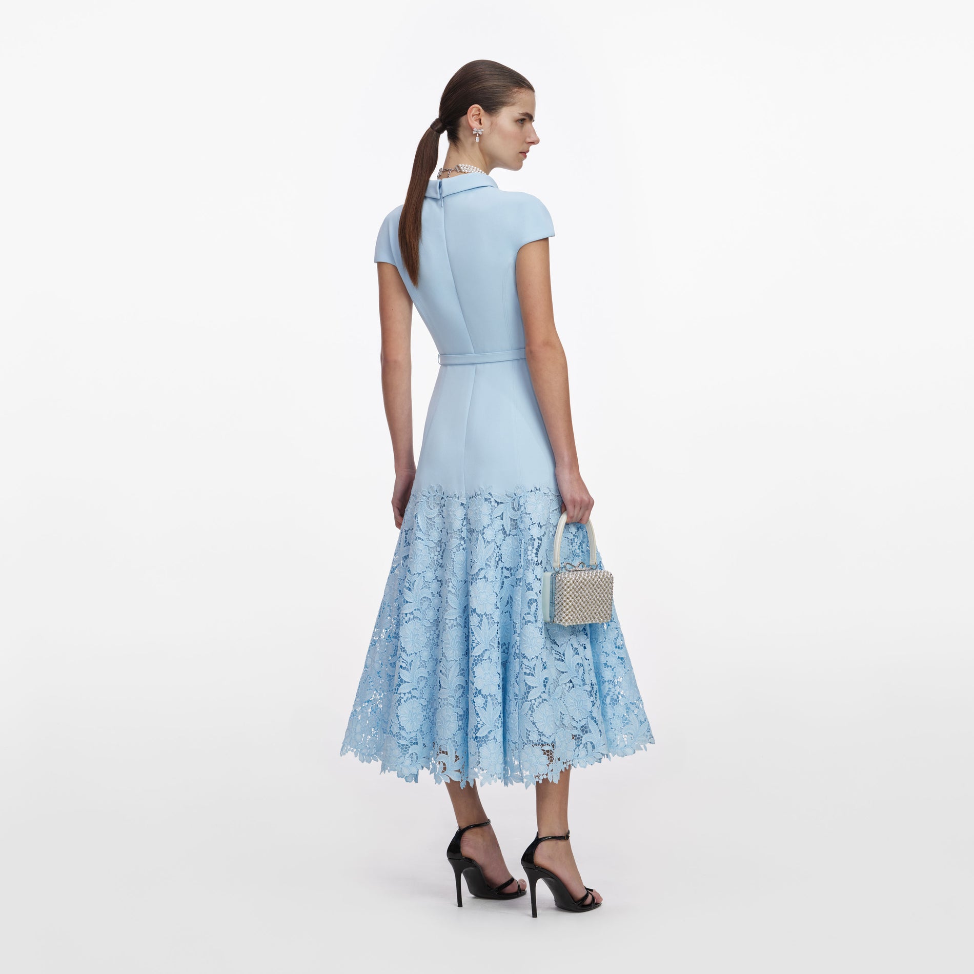 Blue Crepe Lace Midi Dress