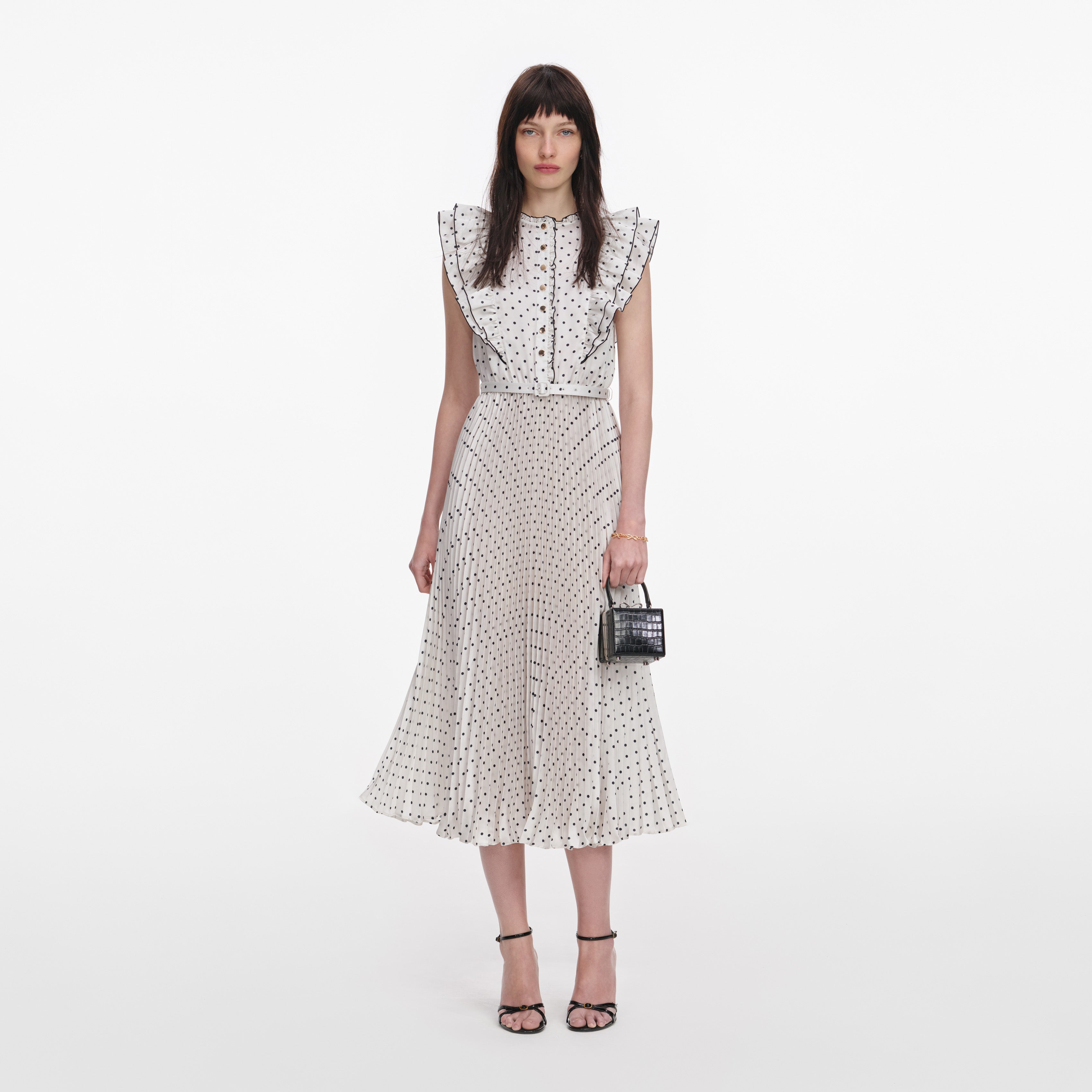 Cream Ramie Polka Dot Midi Dress