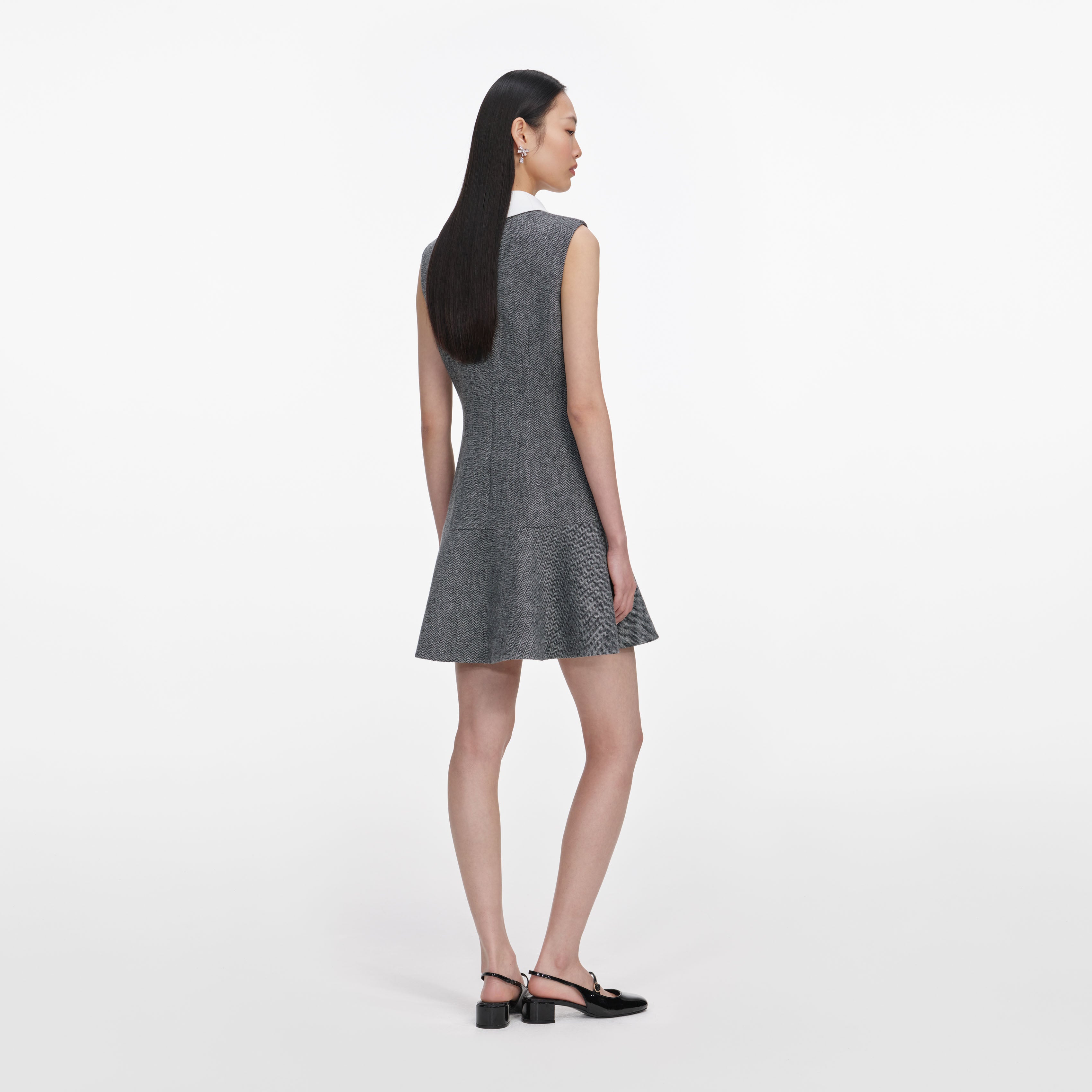 Grey Herringbone Lace Bib Mini Dress