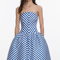 Navy Stripe Taffeta Midi Dress