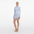 Blue Jersey Gathered Mini Dress