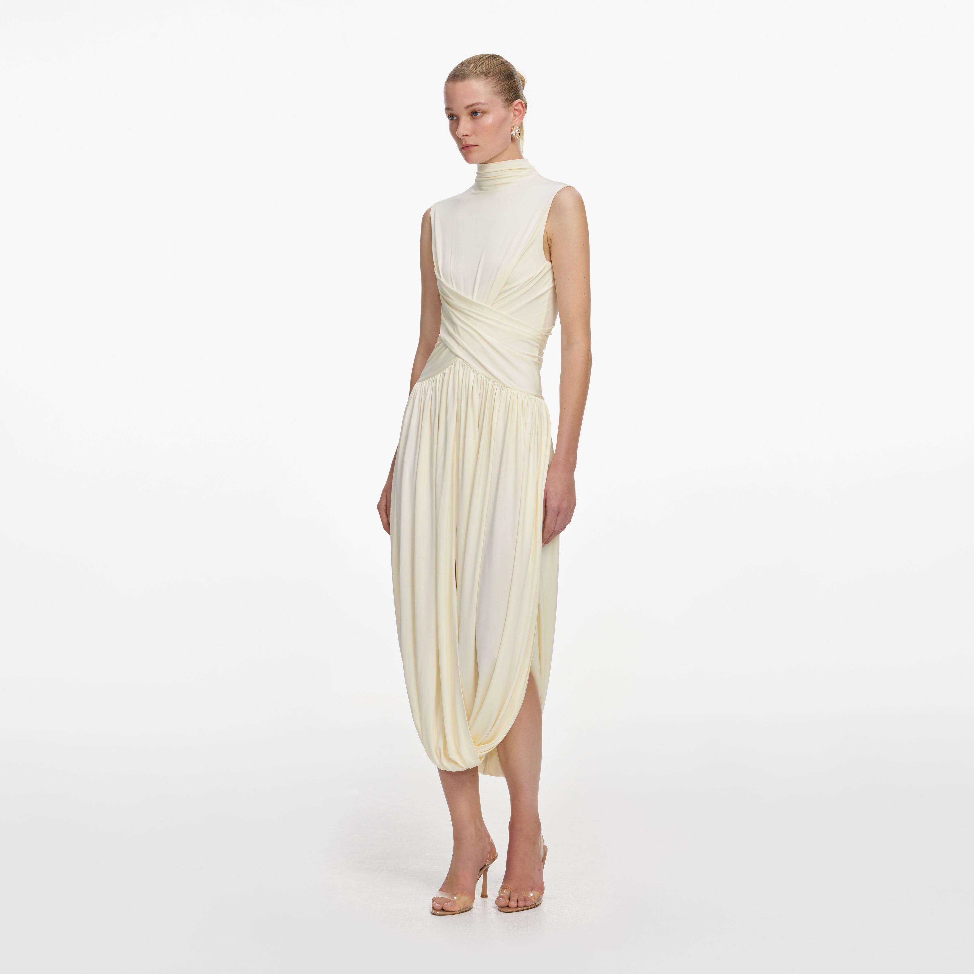 Yellow Jersey Wrap Midi Dress