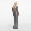 Grey Rhinestone Long Sleeve Maxi Dress