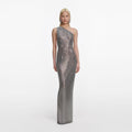 Grey Rhinestone One Shoulder Maxi Dress